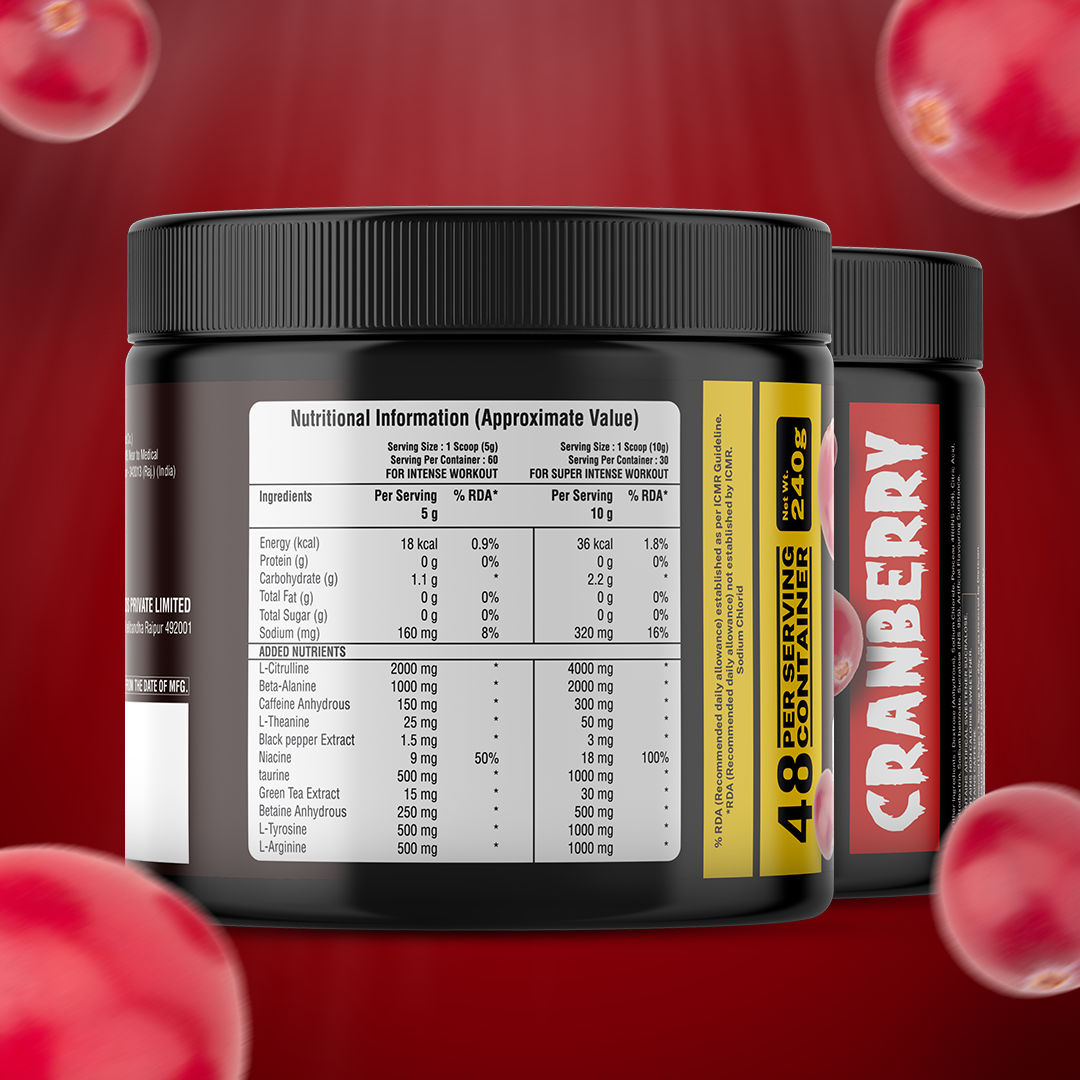 Toofit Brutal Maniac Pre-Workout (48 Servings) Intense Pump, Sharp Focus, Cranberry Flavour