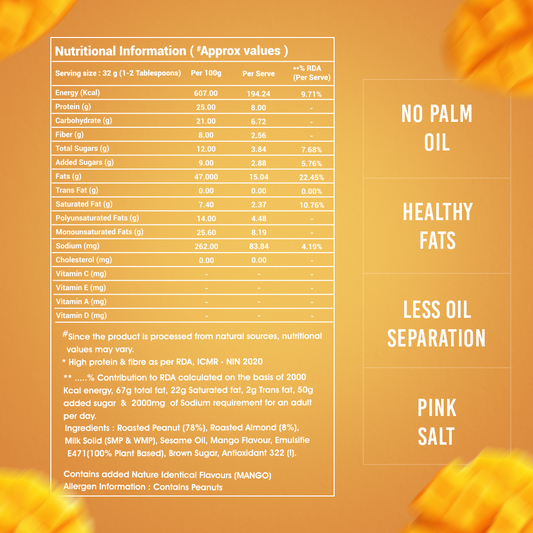 Mango Almond Peanut Butter – Real Almonds, No Added Sugar