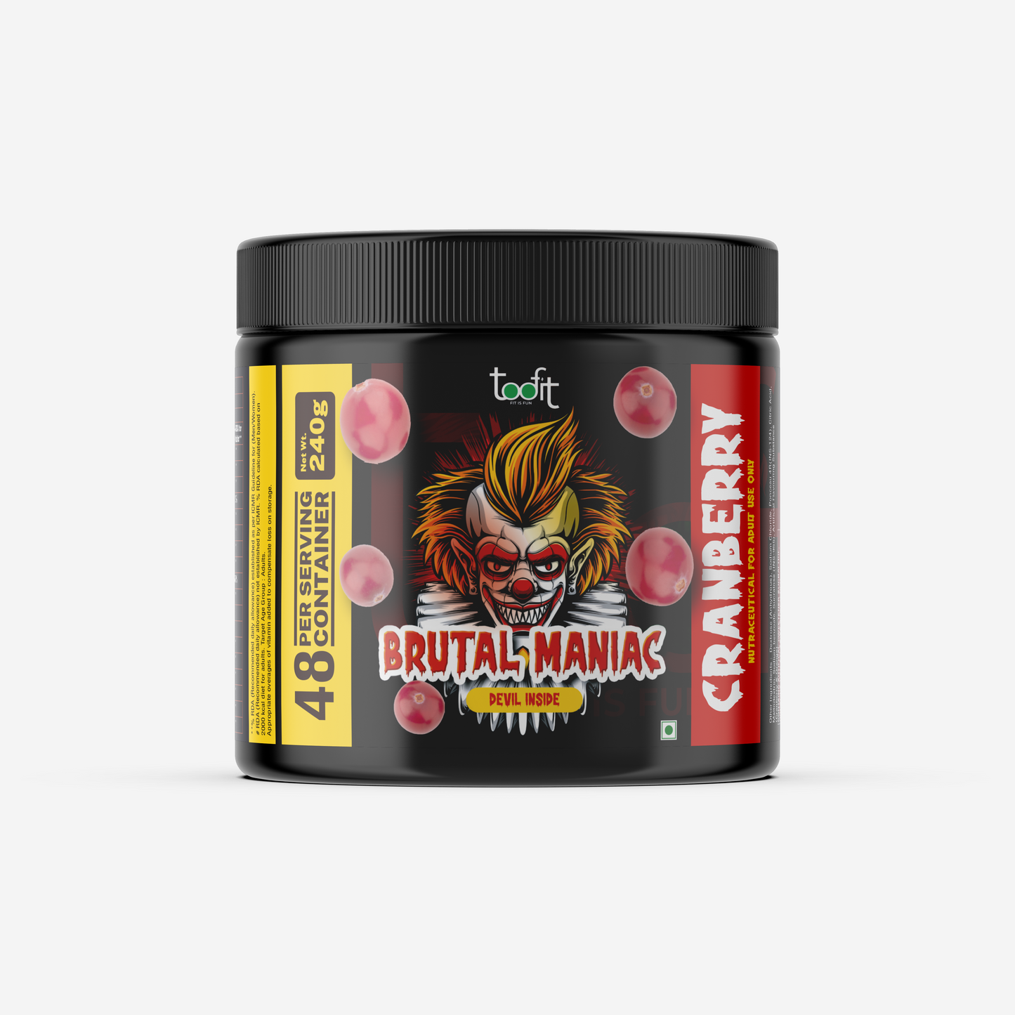 Toofit Brutal Maniac Pre-Workout (48 Servings) Intense Pump, Sharp Focus, Cranberry Flavour
