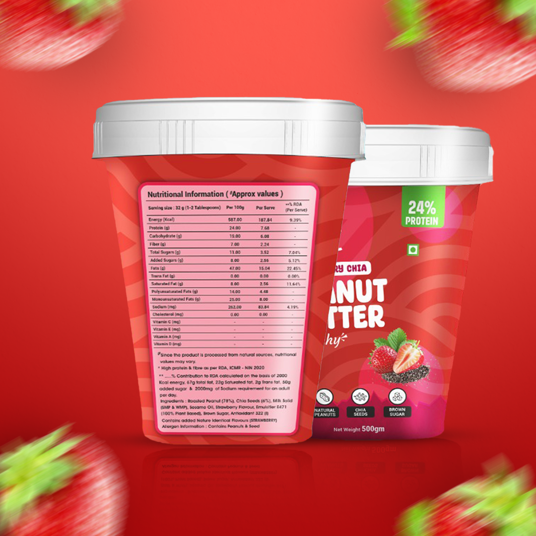 Strawberry Peanut Butter with Chia Seeds – Organic Chia, High Protein
