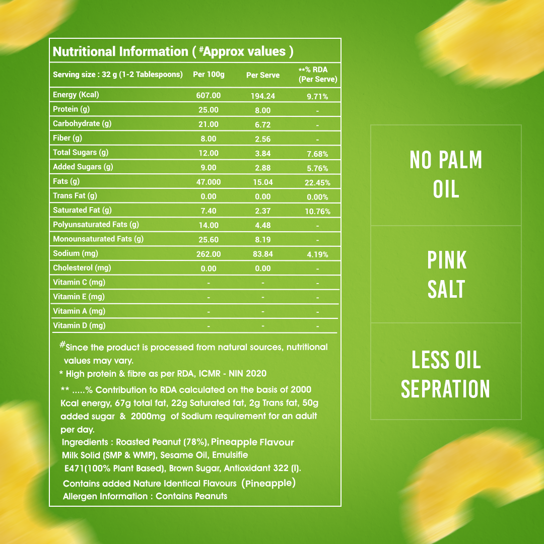 Pineapple Peanut Butter – Tropical Flavor, High Protein, No Palm Oil